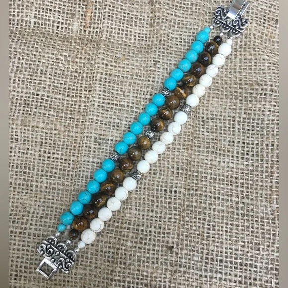 Turquoise and Tiger Eye Bracelet - Picture 4 of 7